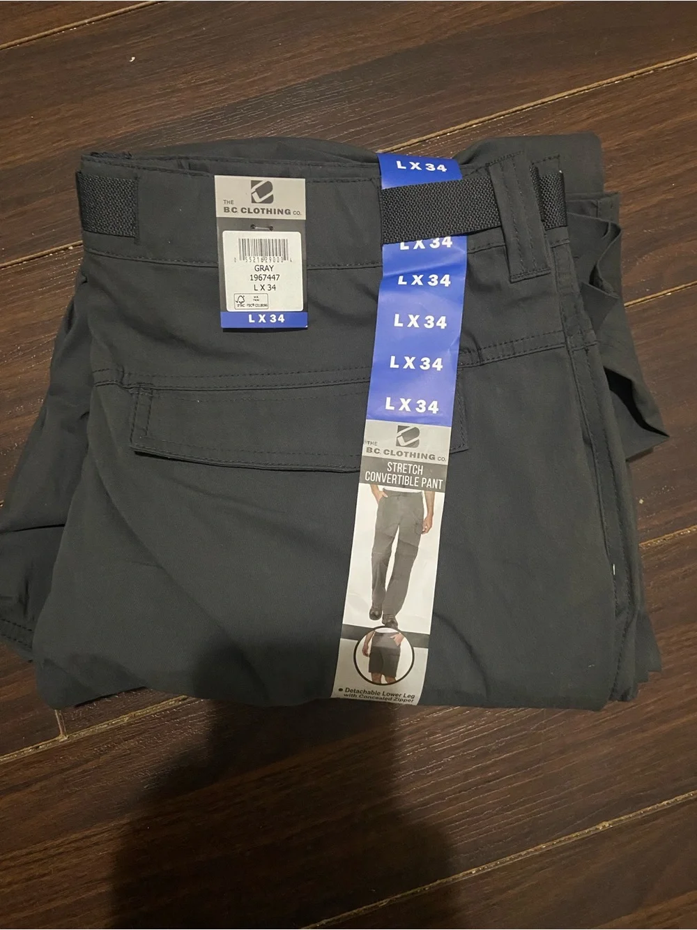BC Clothing Men's Convertible Pants Hiking Cargo Belted, Gray Size: L X 34